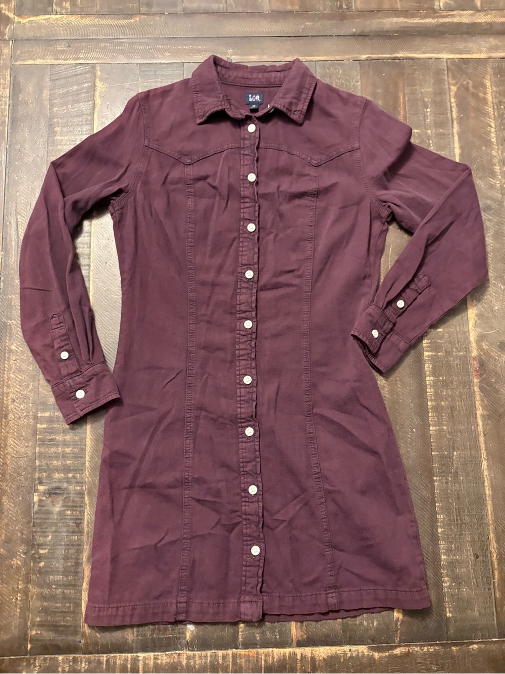Lee Dark Plum Denim Western Button Front Long Sleeve Dress Preppy Cowboy